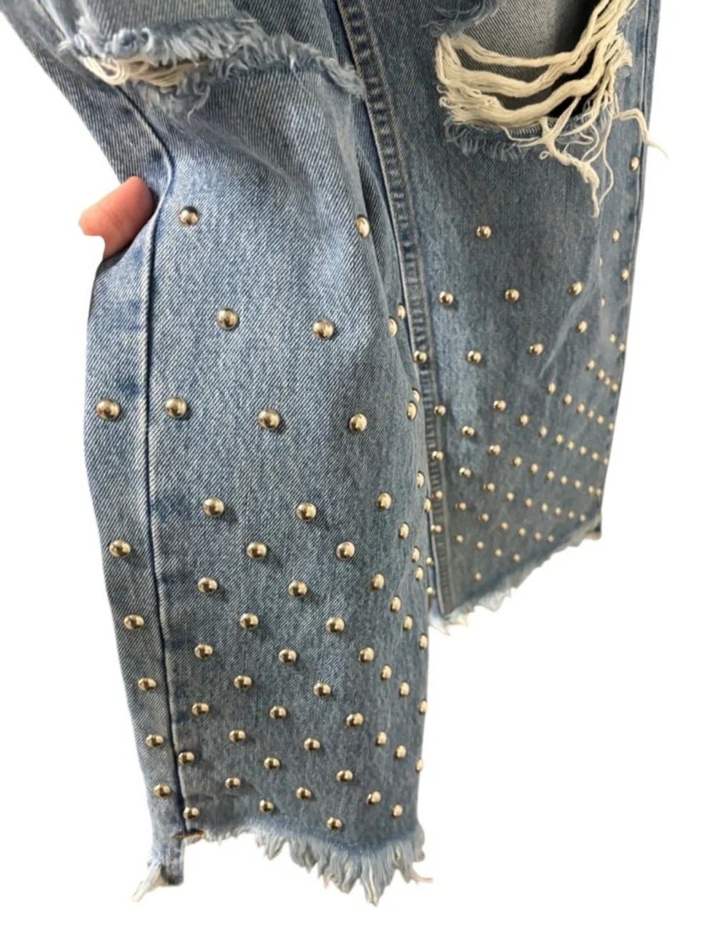 Carmar Women's Blue Straight Leg Jeans‎ Distressed Silver Stud Detail Size 29